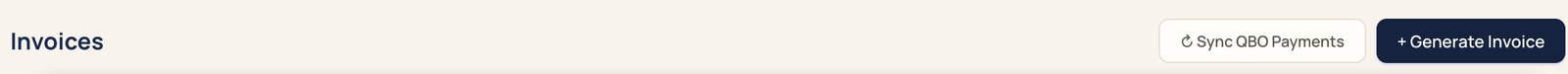 The Invoices page header with Sync QBO Payments and Generate Invoice